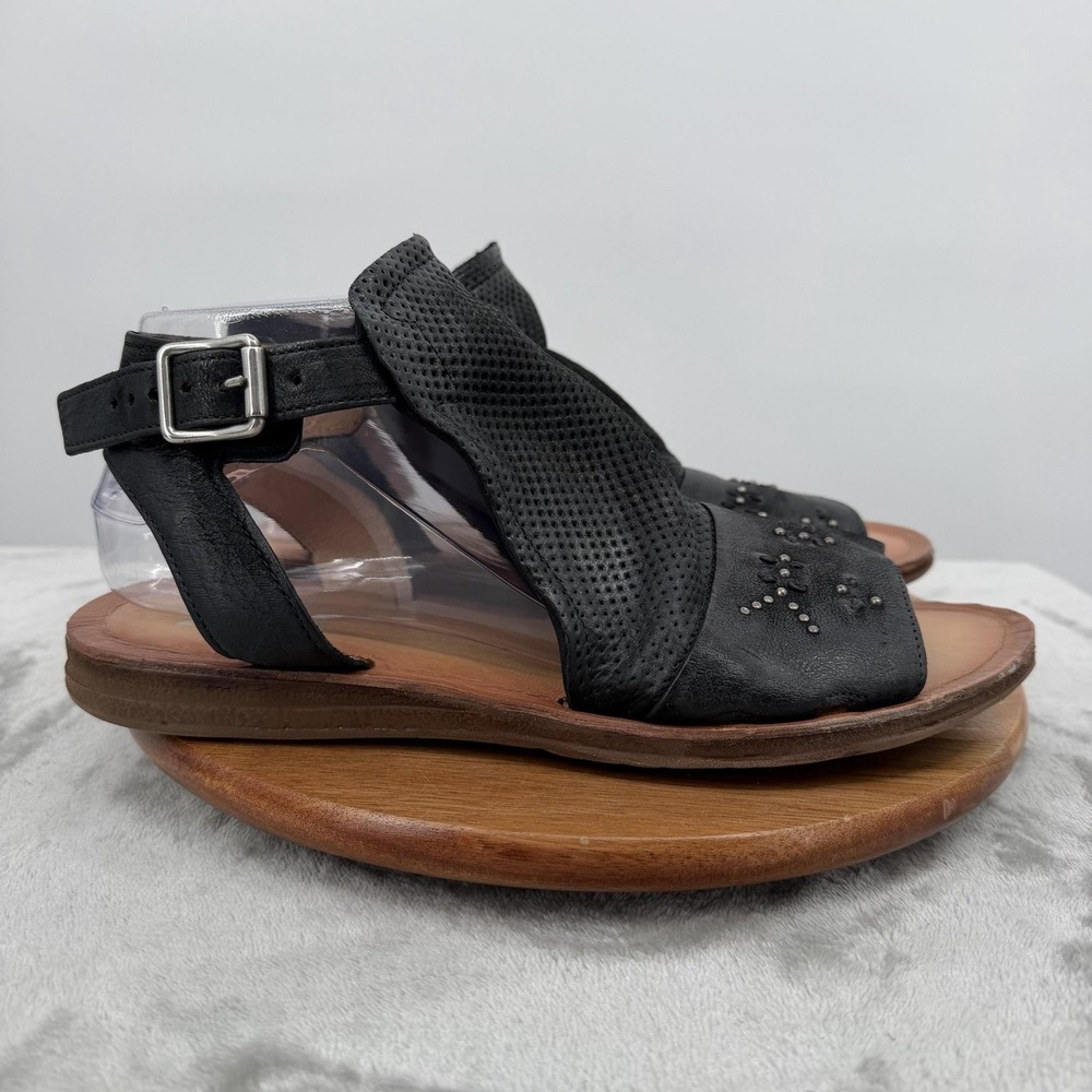 Miz Mooz Shoes Womens Size 10.5 Black Leather Slingback Sandals Studded Comfort